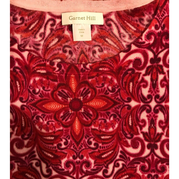 Garnet Hill Signature Merino Crewneck L/S Pink and Red Print Sweater - MEDIUM - Picture 6 of 8